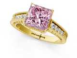 Yellow gold Fancy Pink Princess  Cut Milgrain Channel Set Engagement Ring with Solitaire Prong Setting_1