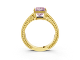 Yellow gold Fancy Pink Princess  Cut Milgrain Channel Set Engagement Ring with Solitaire Prong Setting_3
