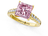 Yellow gold Fancy Pink Princess  Cut Pavé Band Solitaire Ring with Four-Prong Setting_1