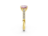 Yellow gold Fancy Pink Princess  Cut Pavé Band Solitaire Ring with Four-Prong Setting_2