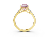 Yellow gold Fancy Pink Princess  Cut Pavé Band Solitaire Ring with Four-Prong Setting_3