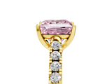 Yellow gold Fancy Pink Princess  Cut Pavé Band Solitaire Ring with Four-Prong Setting_5