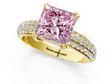 Yellow gold Fancy Pink Princess  Cut Pave Diamond Engagement Ring with Channel Set Band and Four-Prong Setting_1