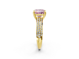 Yellow gold Fancy Pink Princess  Cut Pave Diamond Engagement Ring with Channel Set Band and Four-Prong Setting_2