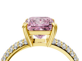Yellow gold Fancy Pink Princess  Cut Pave Diamond Engagement Ring with Channel Set Band and Four-Prong Setting_4