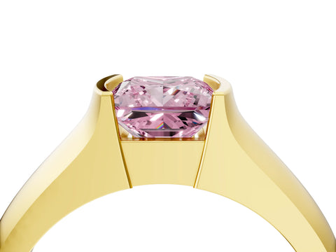 Yellow gold Fancy Pink Princess Cut Solitaire Bezel Set Diamond Ring with Wide Band_4