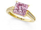 Yellow gold Fancy Pink Princess Cut Solitaire Cathedral Diamond Engagement Ring with Channel-Set Band and Four-Prong Setting_4