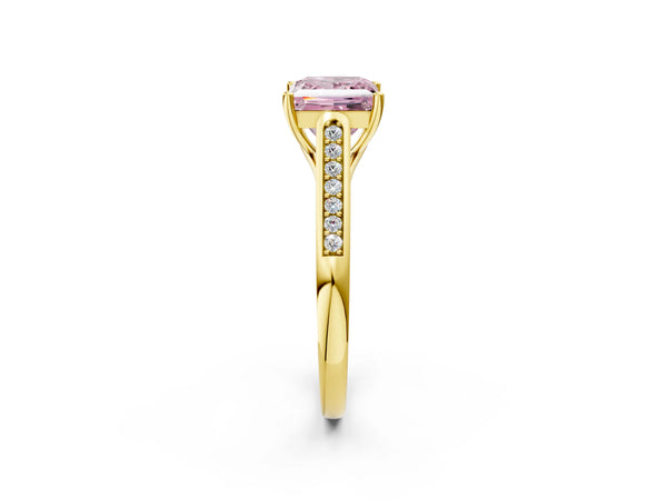 Yellow Gold Princess Cut Cathedral Solitaire Engagement Ring Setting for Fancy Pink Center