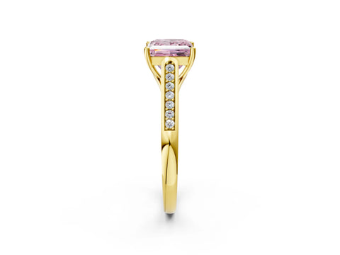 Yellow gold Fancy Pink Princess Cut Solitaire Cathedral Diamond Engagement Ring with Channel-Set Band and Four-Prong Setting_5