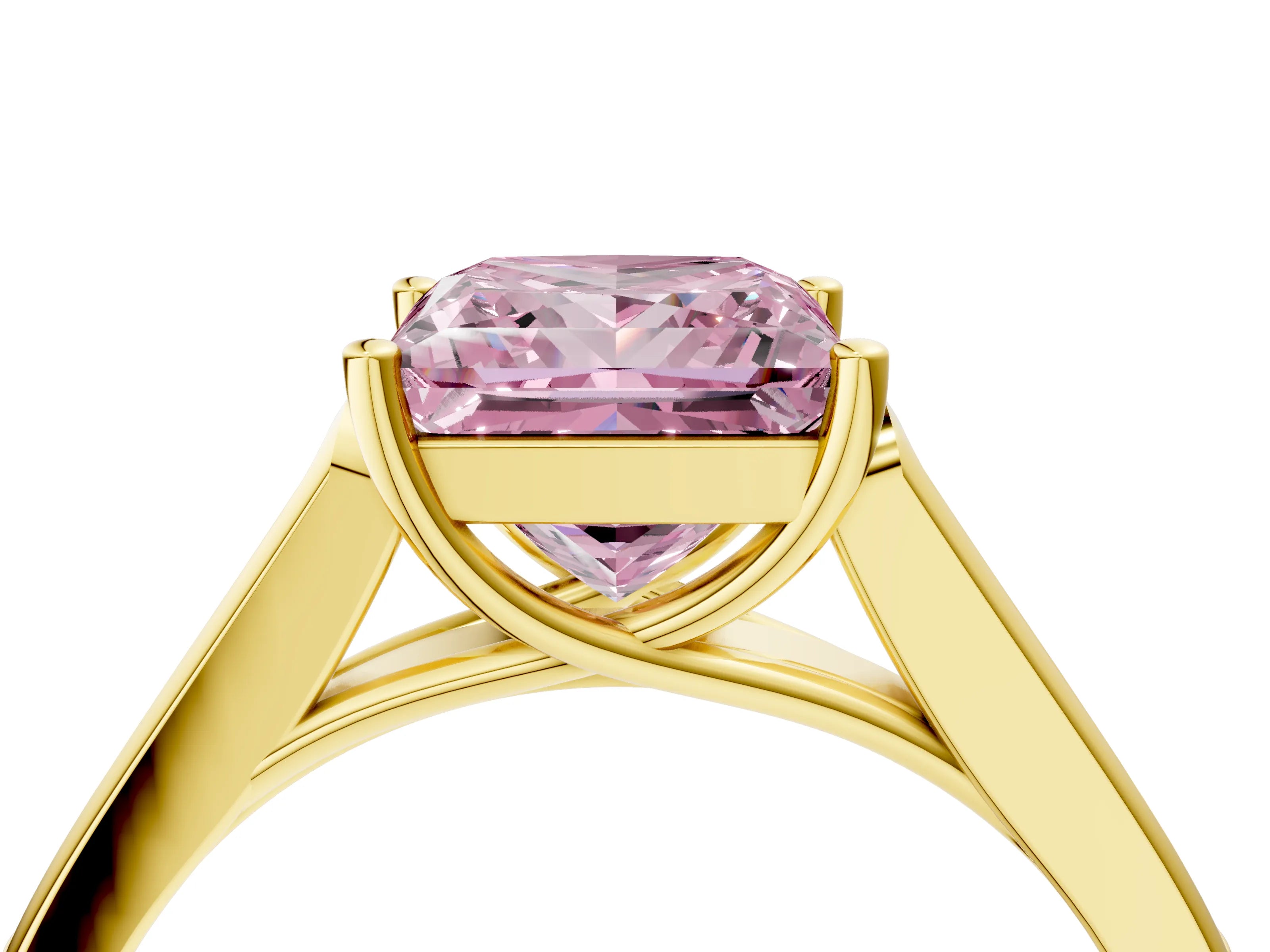Yellow gold Fancy Pink Princess Cut Solitaire Cathedral Diamond Engagement Ring with Channel-Set Band and Four-Prong Setting_7