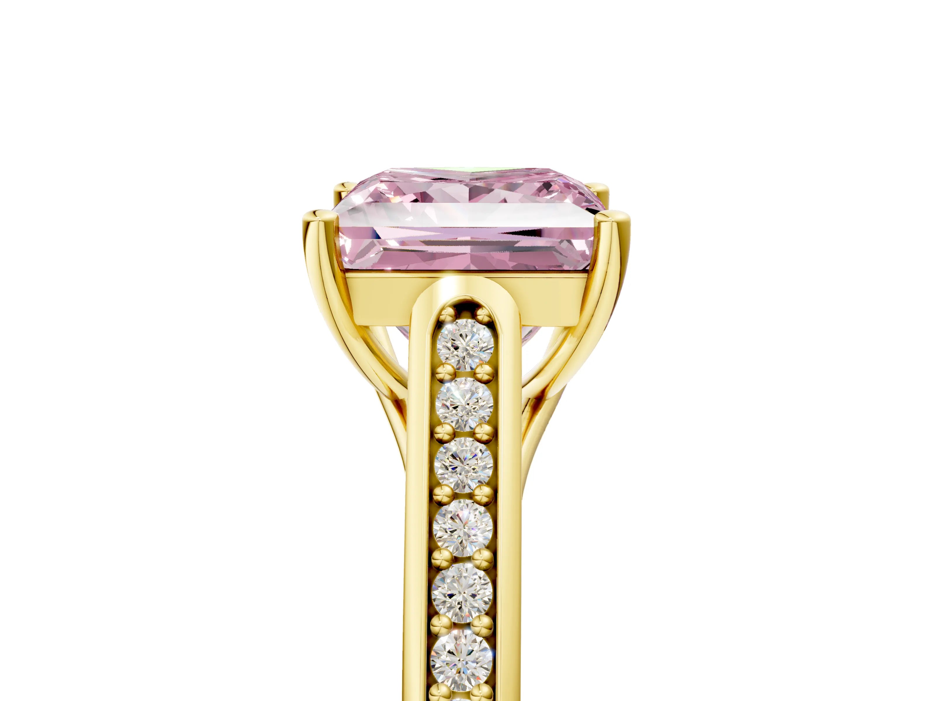Yellow gold Fancy Pink Princess Cut Solitaire Cathedral Diamond Engagement Ring with Channel-Set Band and Four-Prong Setting_8