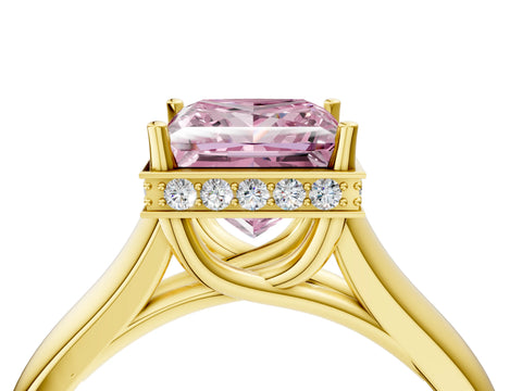 Yellow gold Fancy Pink Princess Cut Solitaire Diamond Engagement Ring with Four-Prong Setting and Tapered Band_4
