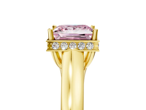 Yellow gold Fancy Pink Princess Cut Solitaire Diamond Engagement Ring with Four-Prong Setting and Tapered Band_5