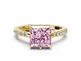 Yellow gold Fancy Pink Princess Cut Solitaire Diamond Engagement Ring with Pavé Band and Six-Prong Setting_12