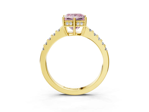 Yellow gold Fancy Pink Princess Cut Solitaire Diamond Engagement Ring with Pavé Band and Six-Prong Setting_15