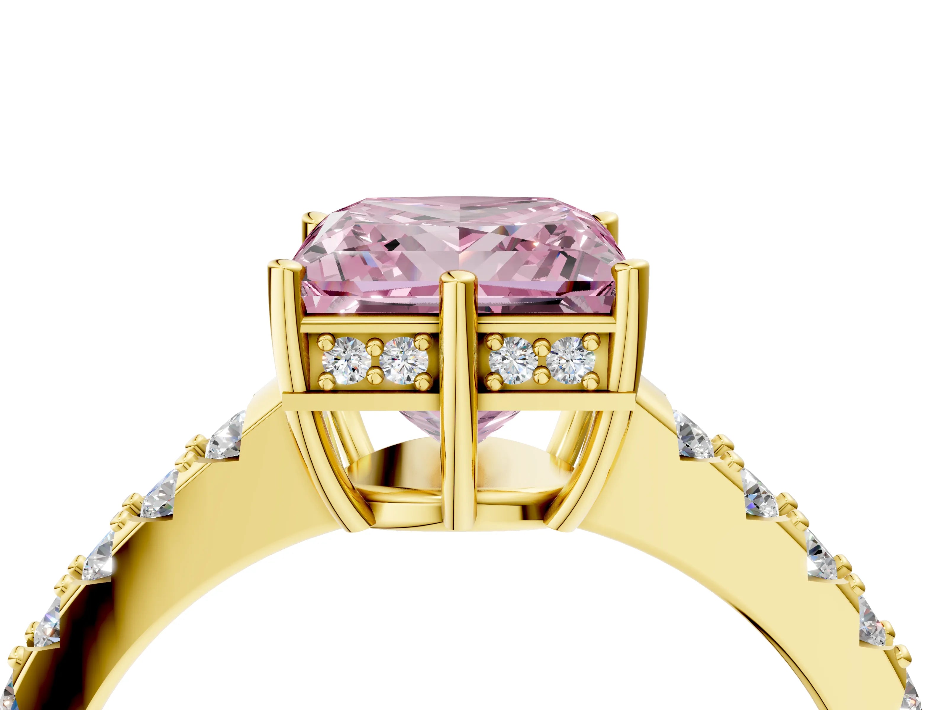 Yellow gold Fancy Pink Princess Cut Solitaire Diamond Engagement Ring with Pavé Band and Six-Prong Setting_16