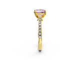 Yellow gold Fancy Pink Princess  Cut Solitaire Diamond Engagement Ring with Pave Band and Four-Prong Setting_2