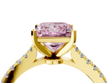 Yellow gold Fancy Pink Princess  Cut Solitaire Diamond Engagement Ring with Pave Band and Four-Prong Setting_4
