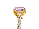 Yellow gold Fancy Pink Princess  Cut Solitaire Diamond Engagement Ring with Pave Band and Four-Prong Setting_5