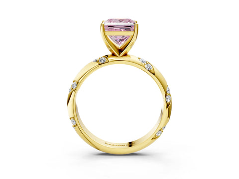 Yellow gold Fancy Pink Princess Cut Solitaire Diamond Engagement Ring with Twisted Pave Band and Four-Prong Setting_6