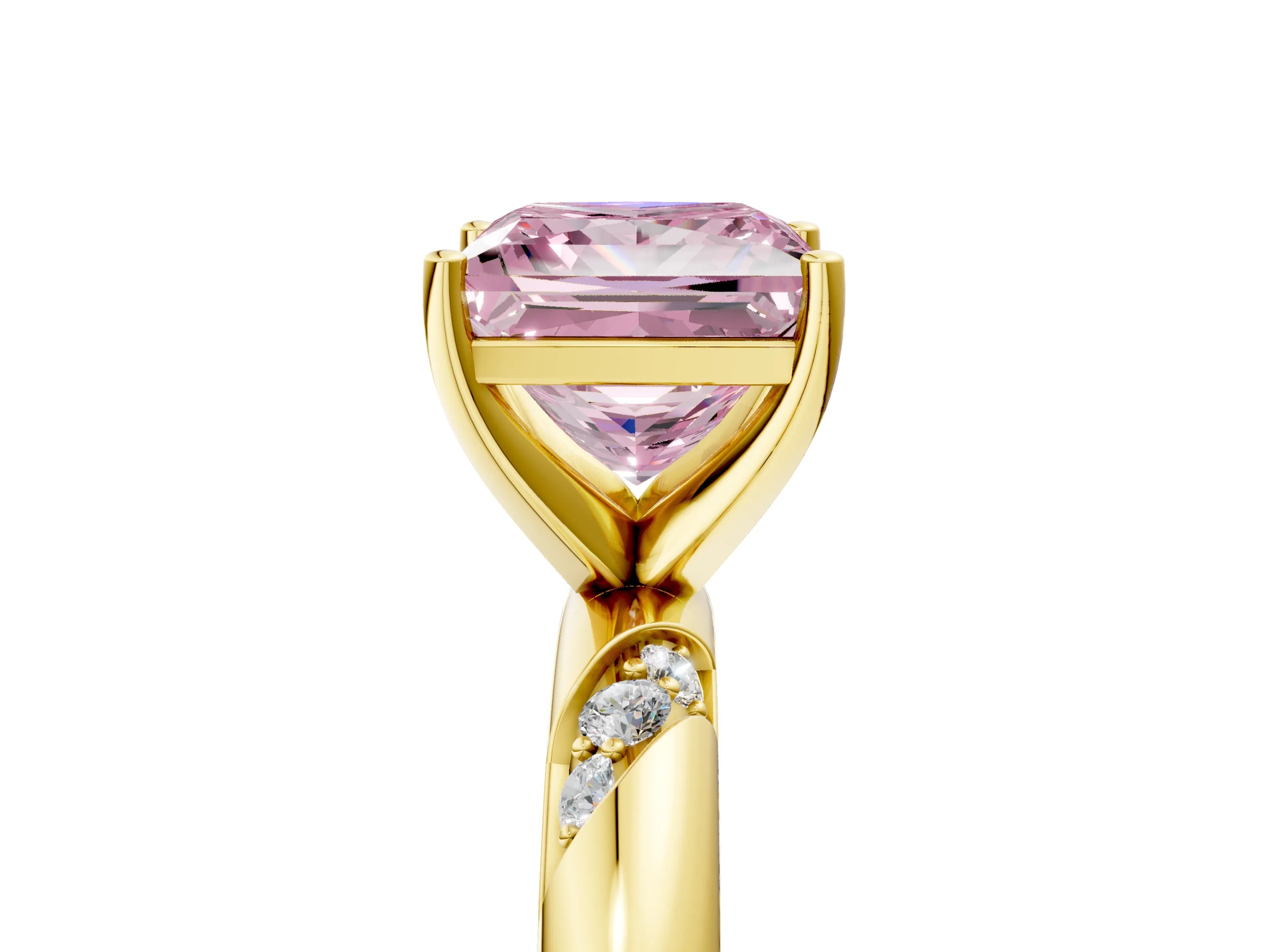 Yellow gold Fancy Pink Princess Cut Solitaire Diamond Engagement Ring with Twisted Pave Band and Four-Prong Setting_8