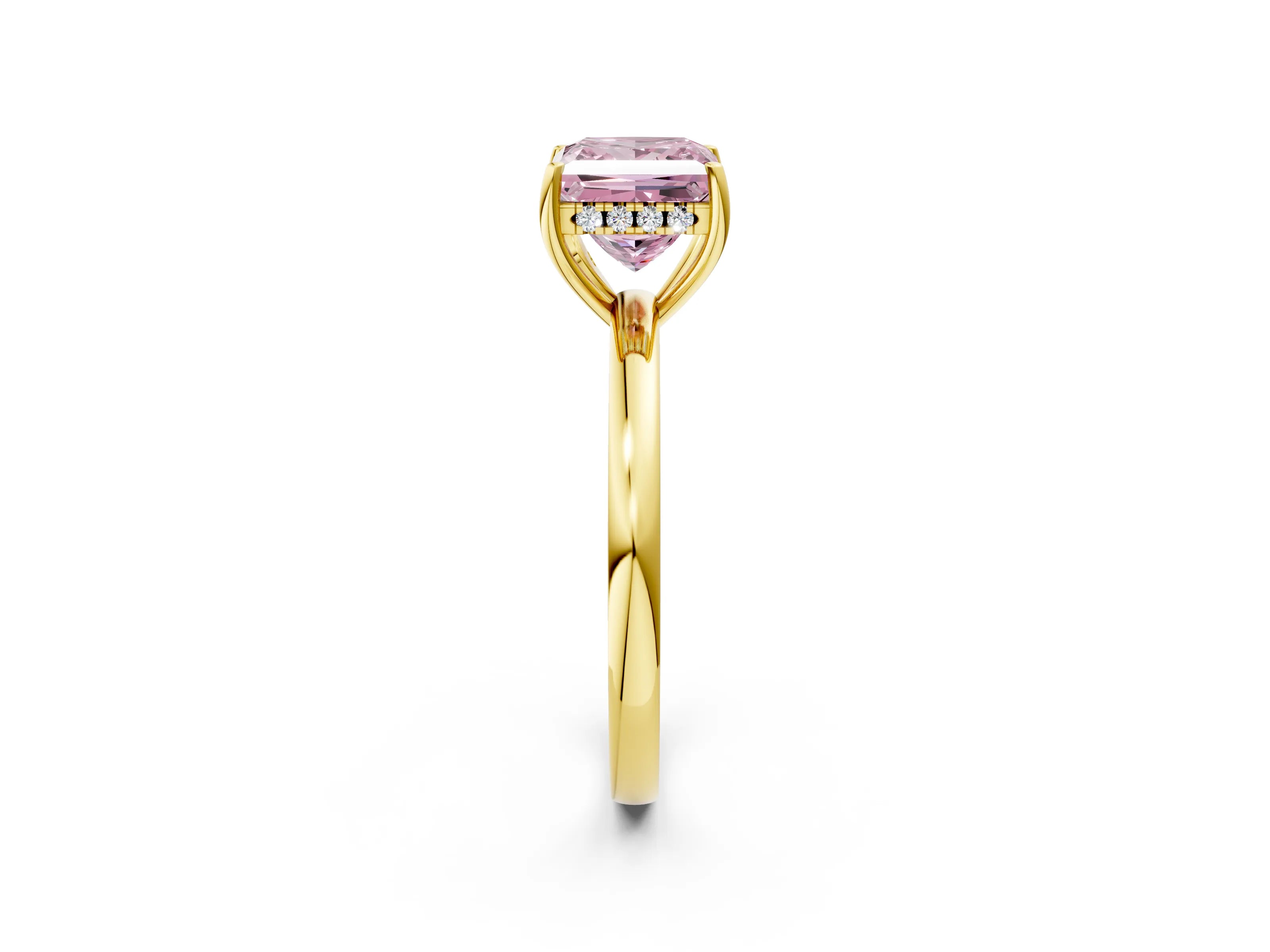 Yellow gold Fancy Pink Princess Cut Solitaire Diamond Ring with Prong Setting and Plain Band_2