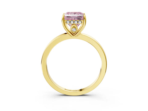 Yellow gold Fancy Pink Princess Cut Solitaire Diamond Ring with Prong Setting and Plain Band_3