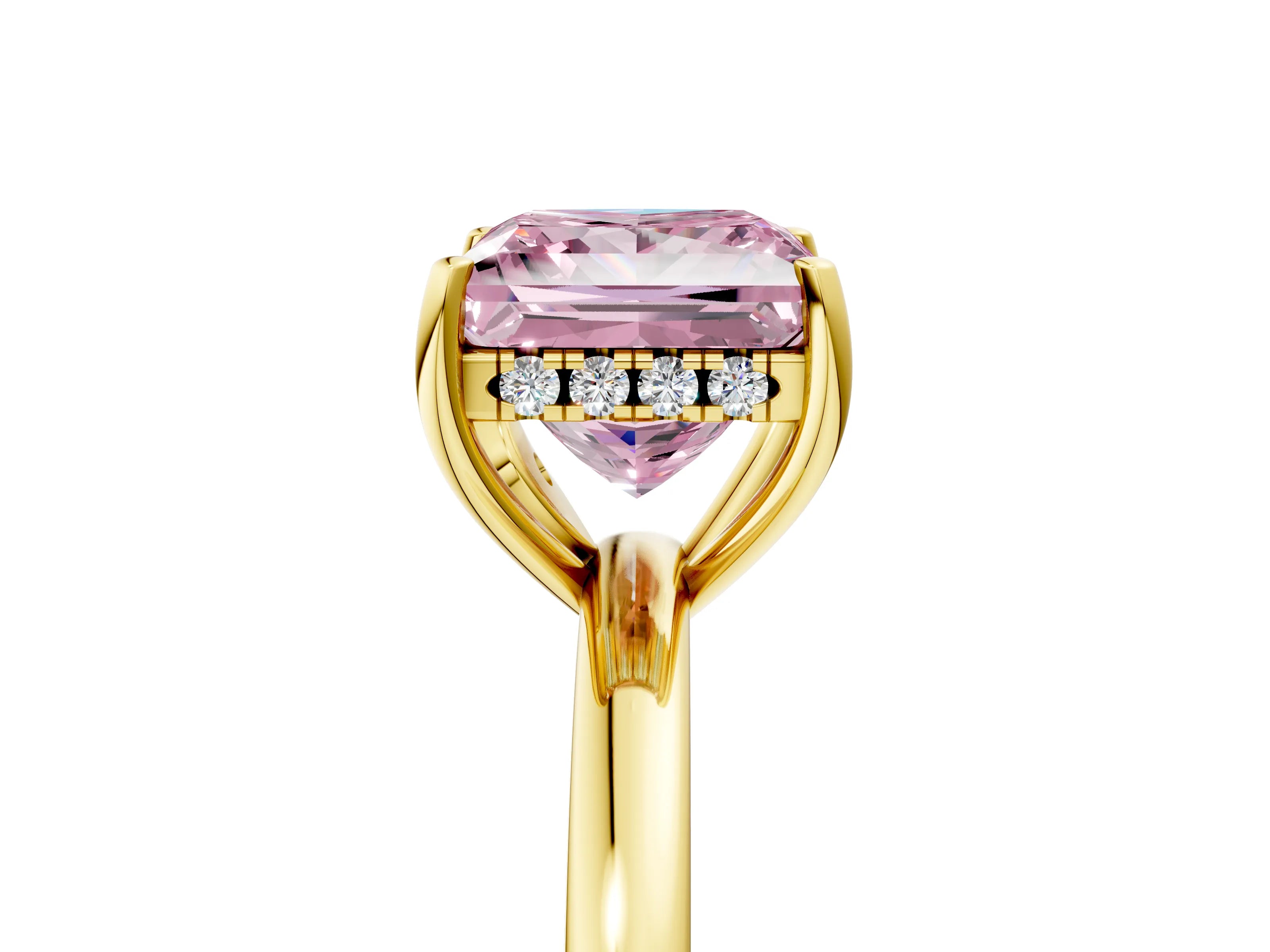 Yellow gold Fancy Pink Princess Cut Solitaire Diamond Ring with Prong Setting and Plain Band_5