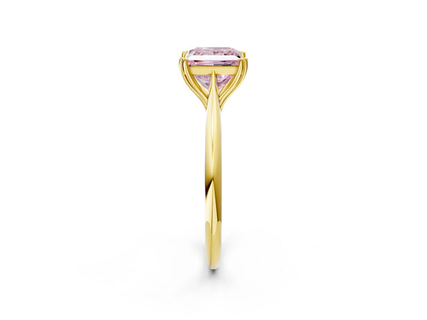 Yellow gold Fancy Pink Princess Cut Solitaire Diamond Ring with Six-Prong Setting and Classic Band
