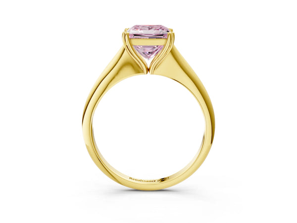 Yellow gold Fancy Pink Princess Cut Solitaire Diamond Ring with Six-Prong Setting and Classic Band