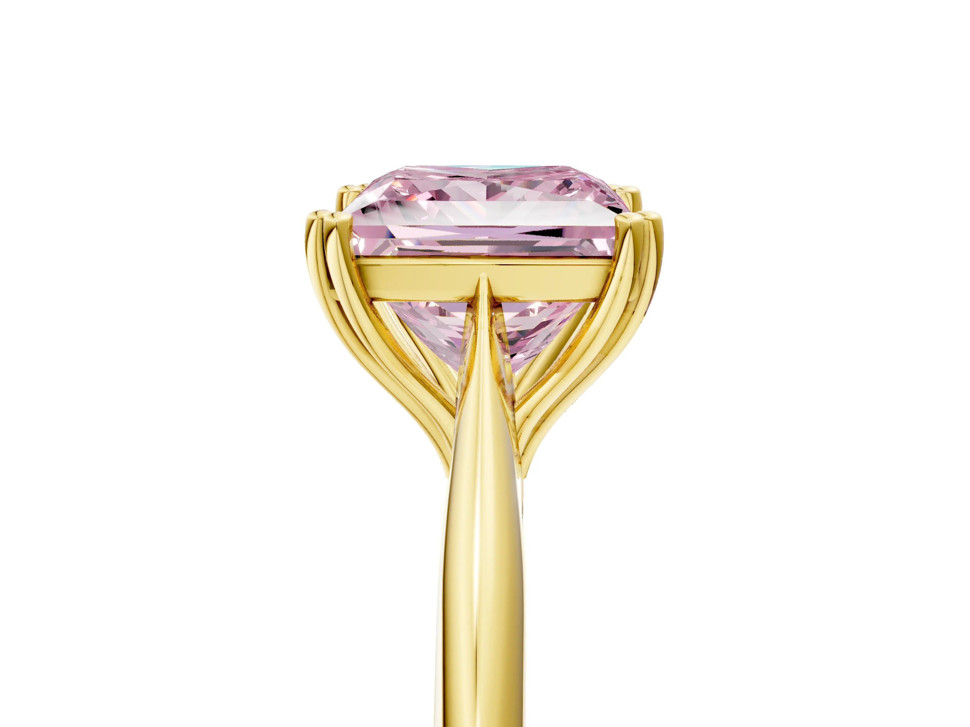 Yellow gold Fancy Pink Princess Cut Solitaire Diamond Ring with Six-Prong Setting and Classic Band_5