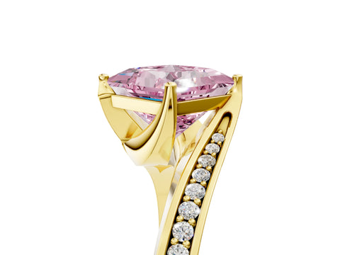 Yellow gold Fancy Pink Princess Cut Solitaire Diamond Twist Band with Pavé Setting and Four-Prong Setting_5