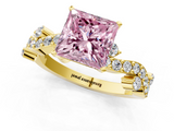 Yellow gold Fancy Pink Princess  Cut Solitaire Diamond Twisted Band with Pave Setting_1