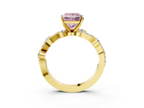 Yellow gold Fancy Pink Princess  Cut Solitaire Diamond Twisted Band with Pave Setting_3