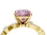 Yellow gold Fancy Pink Princess  Cut Solitaire Diamond Twisted Band with Pave Setting_4