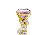 Yellow gold Fancy Pink Princess  Cut Solitaire Diamond Twisted Band with Pave Setting_5