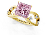 Yellow gold Fancy Pink Princess  Cut Solitaire Diamond with Side Stones on Criss-Cross Band and Four-Prong Setting_1