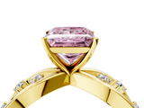 Yellow gold Fancy Pink Princess  Cut Solitaire Diamond with Side Stones on Criss-Cross Band and Four-Prong Setting_4