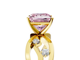 Yellow gold Fancy Pink Princess  Cut Solitaire Diamond with Side Stones on Criss-Cross Band and Four-Prong Setting_5