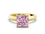 Yellow gold Fancy Pink Princess  Cut Solitaire Engagement Ring with Flat Band and Four-Prong Setting 1