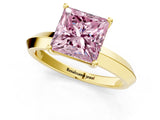 Yellow gold Fancy Pink Princess  Cut Solitaire Engagement Ring with Flat Band and Four-Prong Setting 2