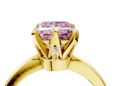 Yellow gold Fancy Pink Princess Cut Solitaire Engagement Ring with Six-Prong Setting and Tapered Band_4