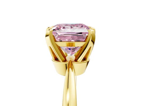 Yellow gold Fancy Pink Princess Cut Solitaire Engagement Ring with Six-Prong Setting and Tapered Band_5
