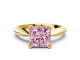 Yellow gold Fancy Pink Princess  Cut Solitaire Engagement Ring with Tapered Band and Four-Prong Setting 1
