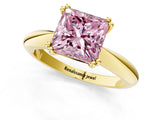 Yellow gold Fancy Pink Princess  Cut Solitaire Engagement Ring with Tapered Band and Four-Prong Setting 2