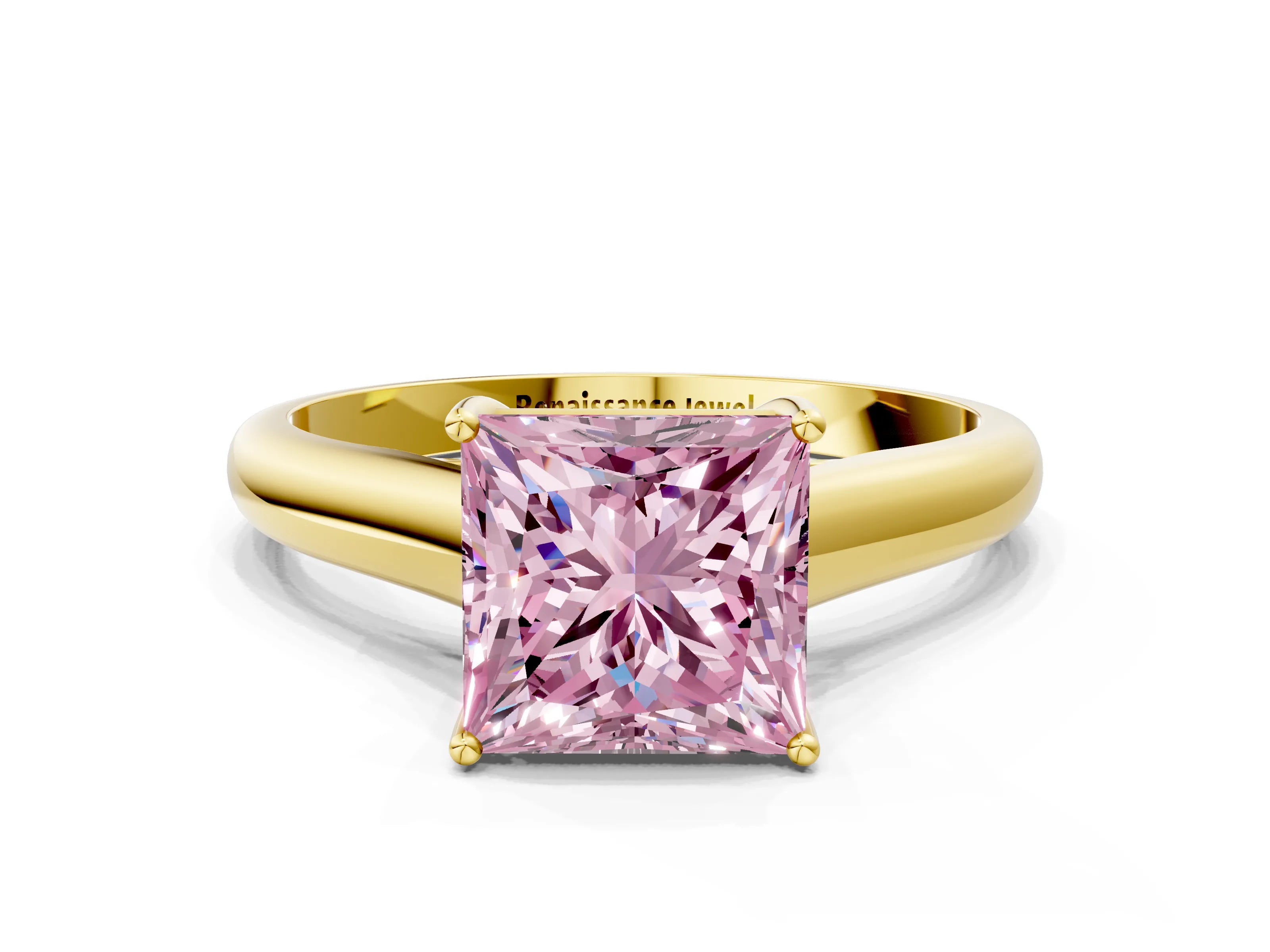 Yellow gold Fancy Pink Princess Cut Solitaire Engagement Ring with Tapered Band and Four-Prong Setting_3
