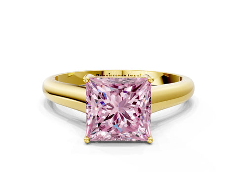Yellow gold Fancy Pink Princess Cut Solitaire Engagement Ring with Tapered Band and Four-Prong Setting_3