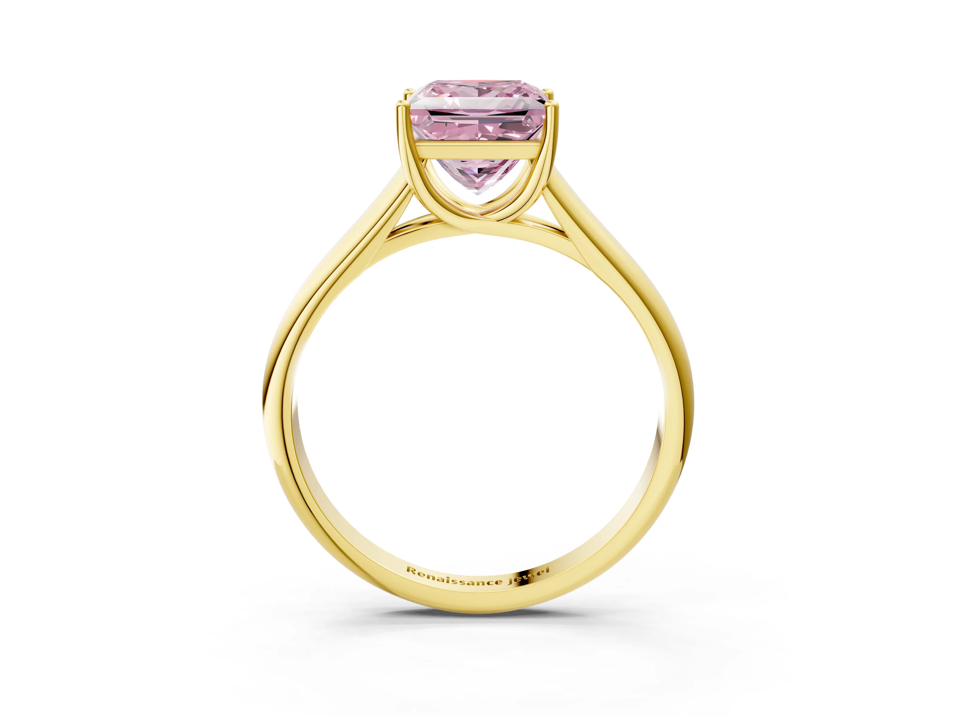 Yellow gold Fancy Pink Princess Cut Solitaire Engagement Ring with Tapered Band and Four-Prong Setting_6