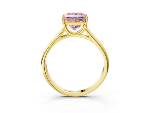 Yellow gold Fancy Pink Princess Cut Solitaire Engagement Ring with Tapered Band and Four-Prong Setting_6