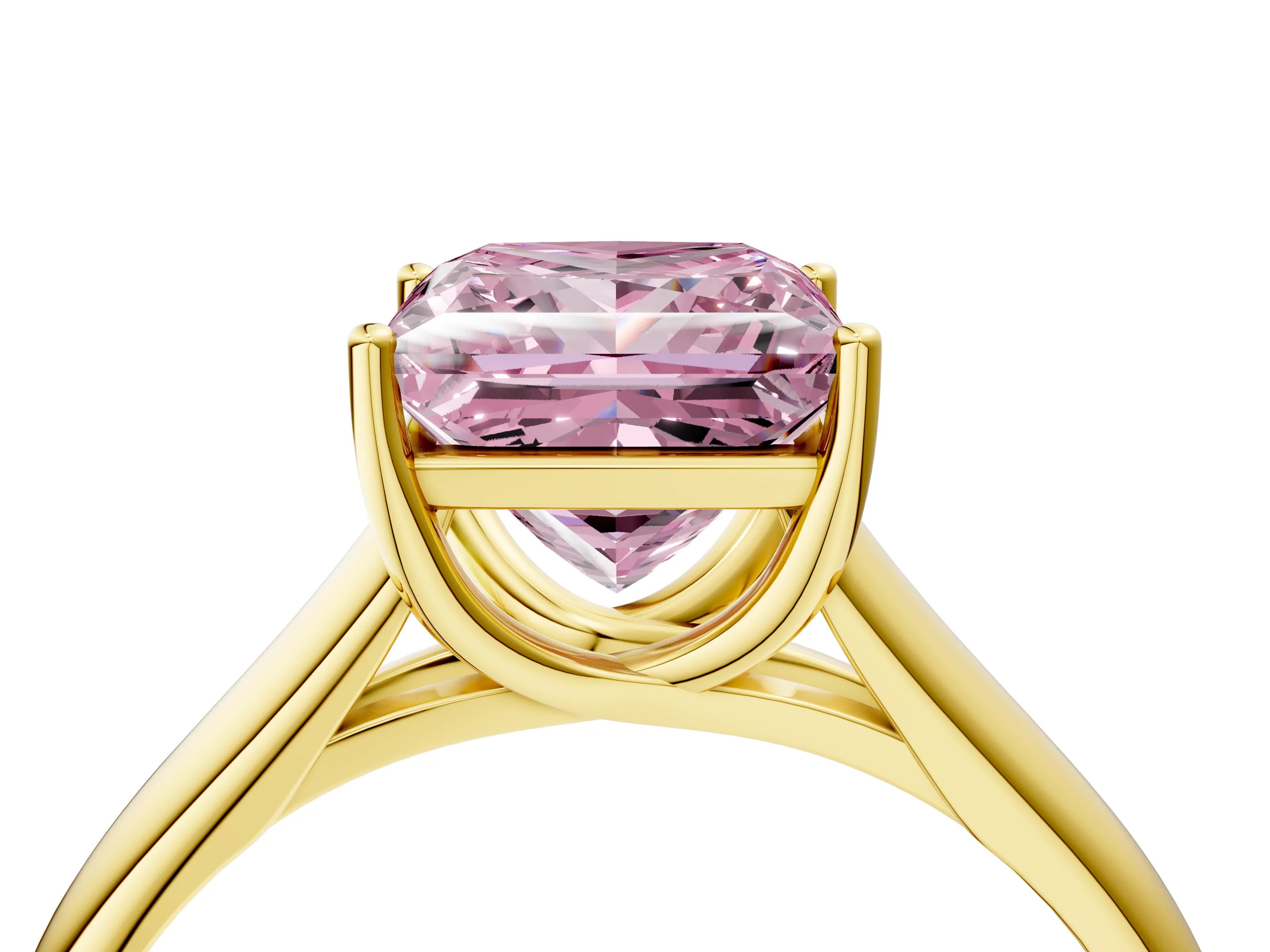 Yellow gold Fancy Pink Princess Cut Solitaire Engagement Ring with Tapered Band and Four-Prong Setting_7